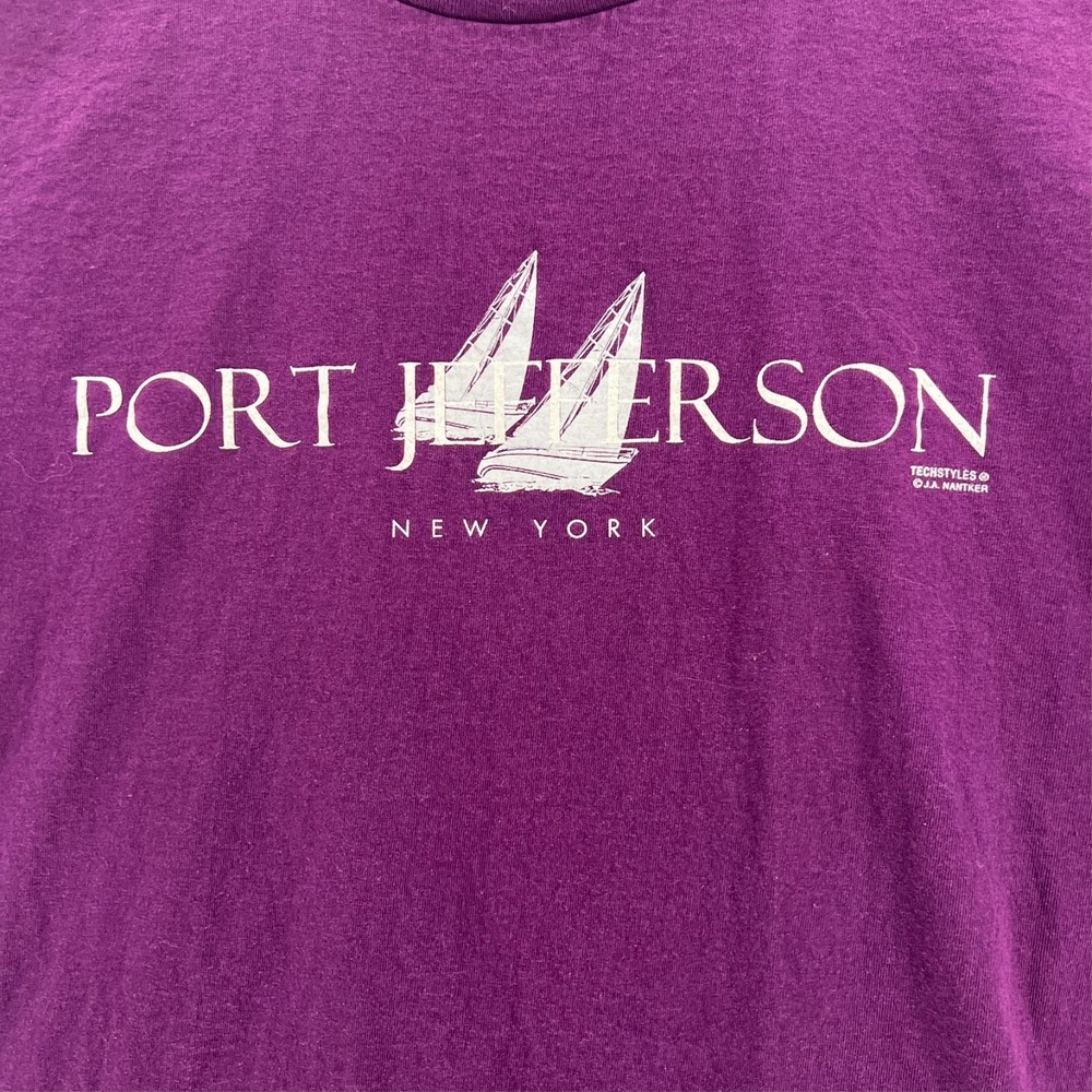 Vintage Port Jefferson NY Sailboat T-Shirt Purple 90s Nautical Souvenir Large - Picture 3 of 14